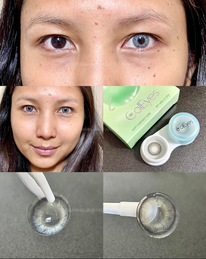 coleyes, dejavu, blue, gray, contact lens, malaysia blogger, kol, influencer, youtuber, beauty blogger, try on, review, comparison, contact lens for dark brown eyes, tauyanm