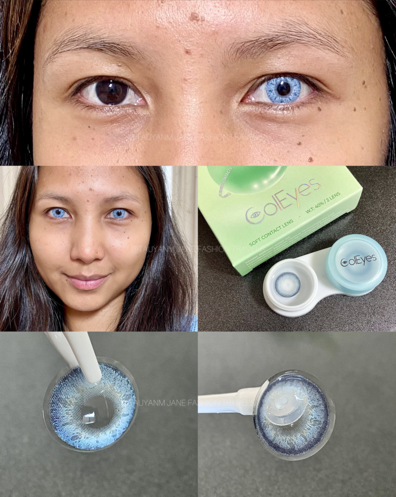 coleyes, dejavu, blue, gray, contact lens, malaysia blogger, kol, influencer, youtuber, beauty blogger, try on, review, comparison, contact lens for dark brown eyes, tauyanm