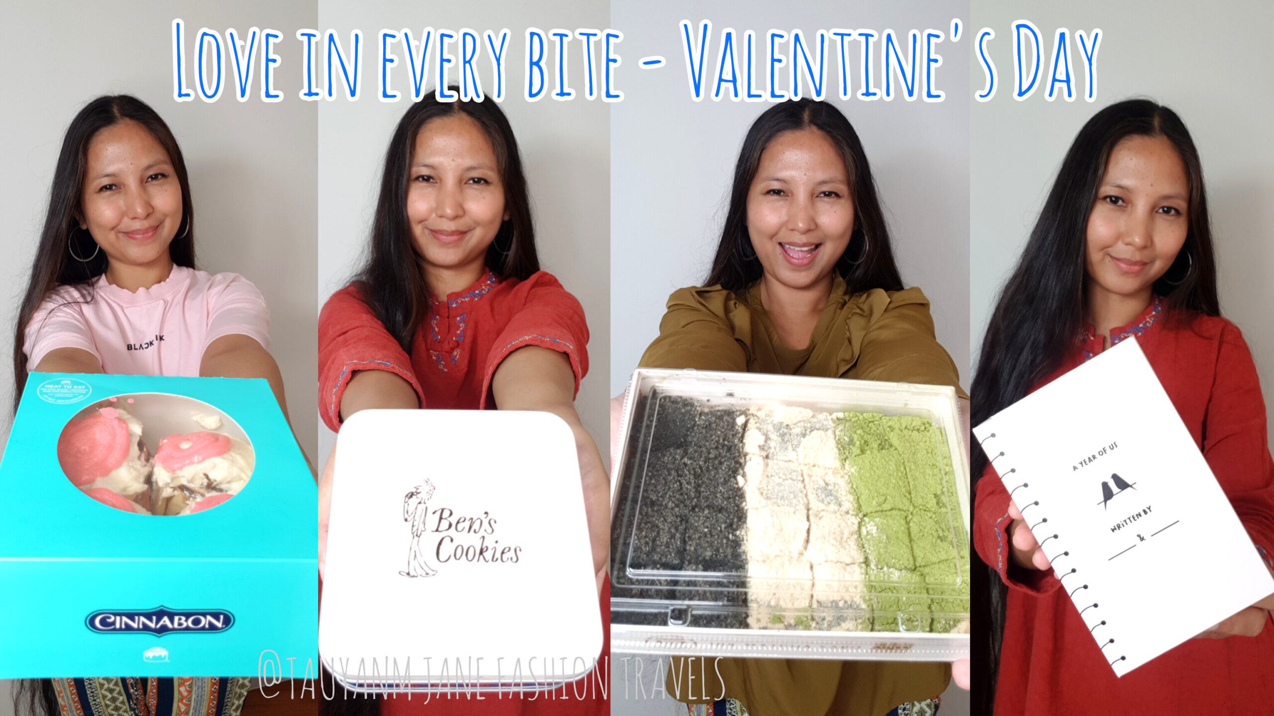 food blogger vlog, cinnabon, ben's cookies, matcha, mochi, valentines day gift, dessert ideas, filipino, malaysia, kol blogger influencer, foodie,what I eat in a day unboxing haul, 1